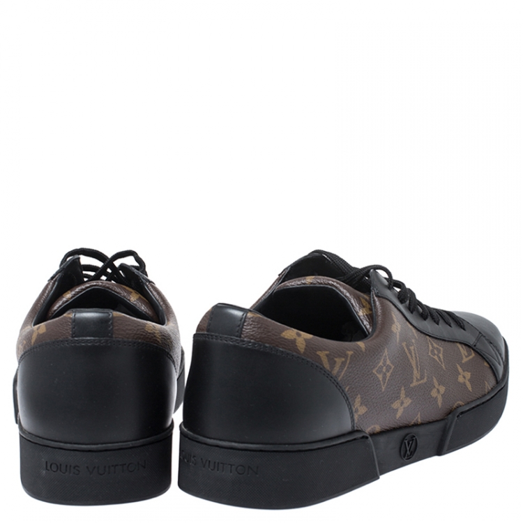 Pre Owned Louis Vuitton Brown/Black Monogram Canvas and Leather Match Up Low Top Sneakers Size 44