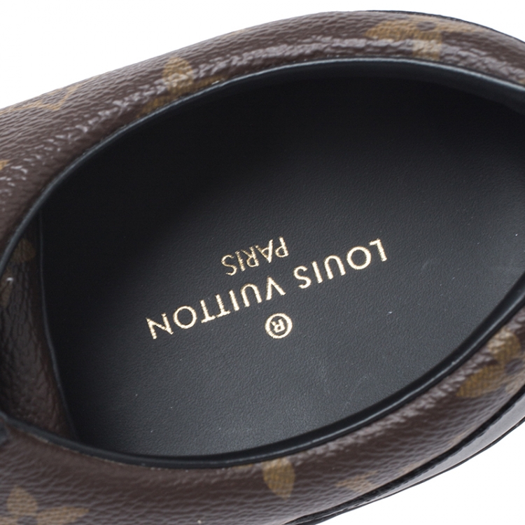 Pre Owned Louis Vuitton Brown/Black Monogram Canvas and Leather Match Up Low Top Sneakers Size 44