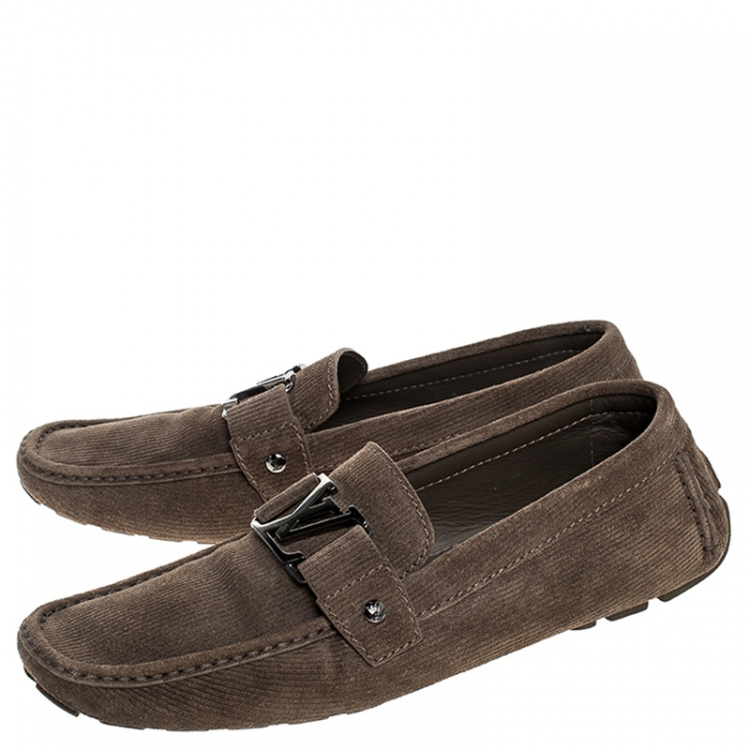 Pre Owned Louis Vuitton Olive Green Suede Hockenheim Loafers Size 43