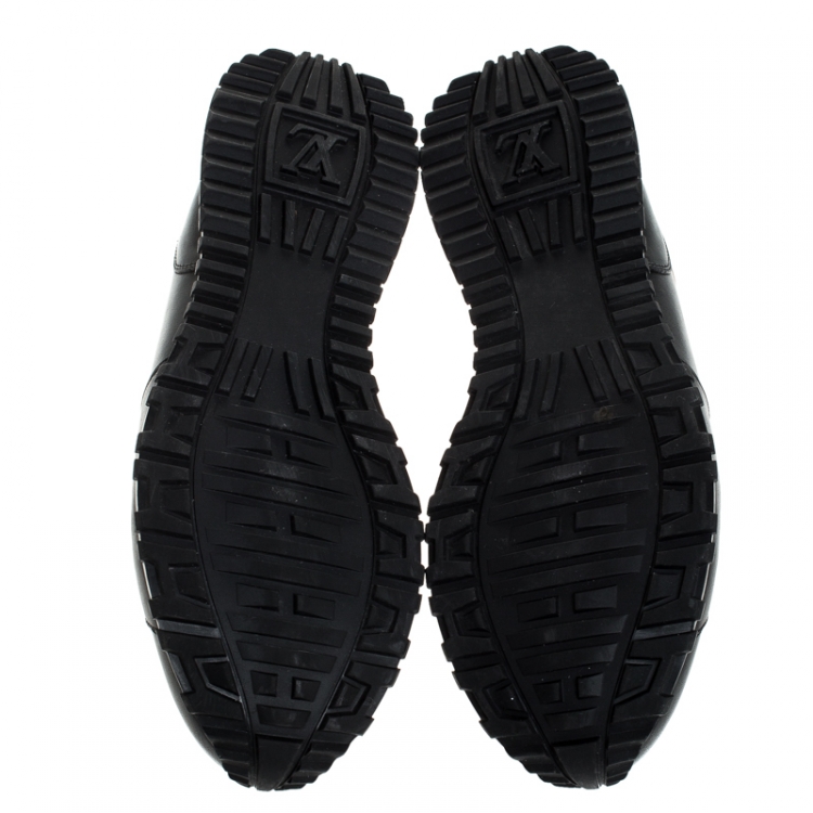 Pre Owned Louis Vuitton Black/Tan Leather Trim Run Lace Up Sneakers Size 43
