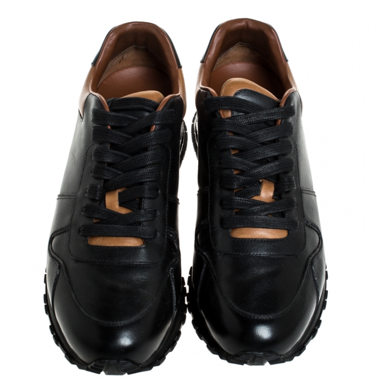 Pre Owned Louis Vuitton Black/Tan Leather Trim Run Lace Up Sneakers Size 43