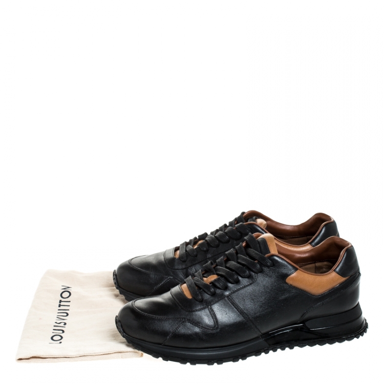 Pre Owned Louis Vuitton Black/Tan Leather Trim Run Lace Up Sneakers Size 43