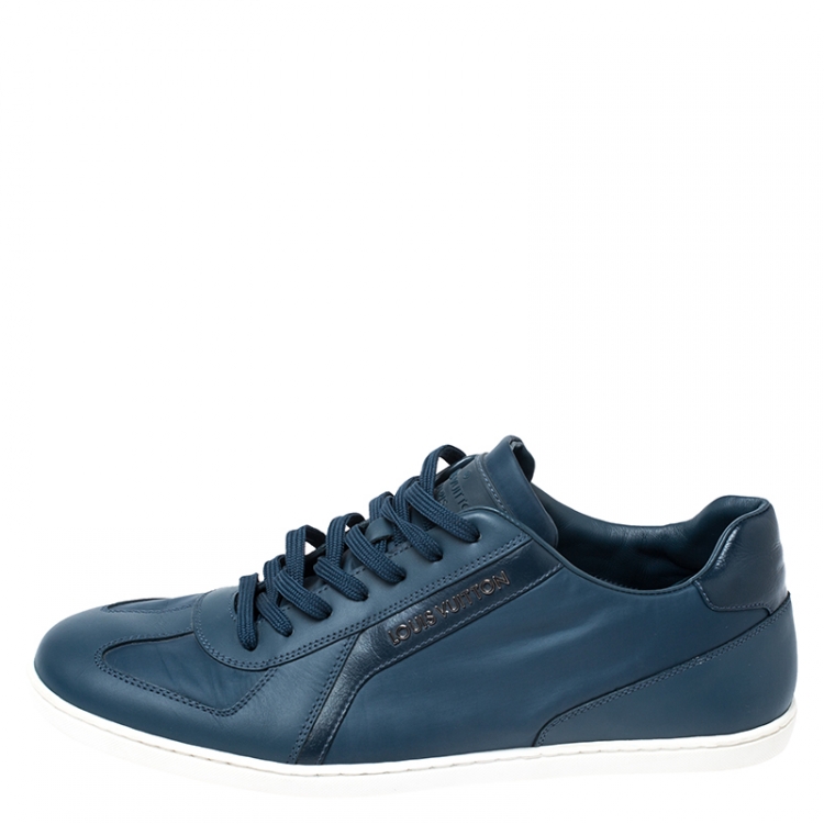 Pre Owned Louis Vuitton Dark Teal Blue Leather And Nylon Low Top Sneakers Size 41