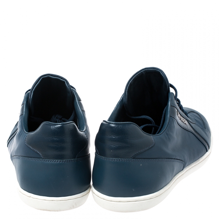 Pre Owned Louis Vuitton Dark Teal Blue Leather And Nylon Low Top Sneakers Size 41