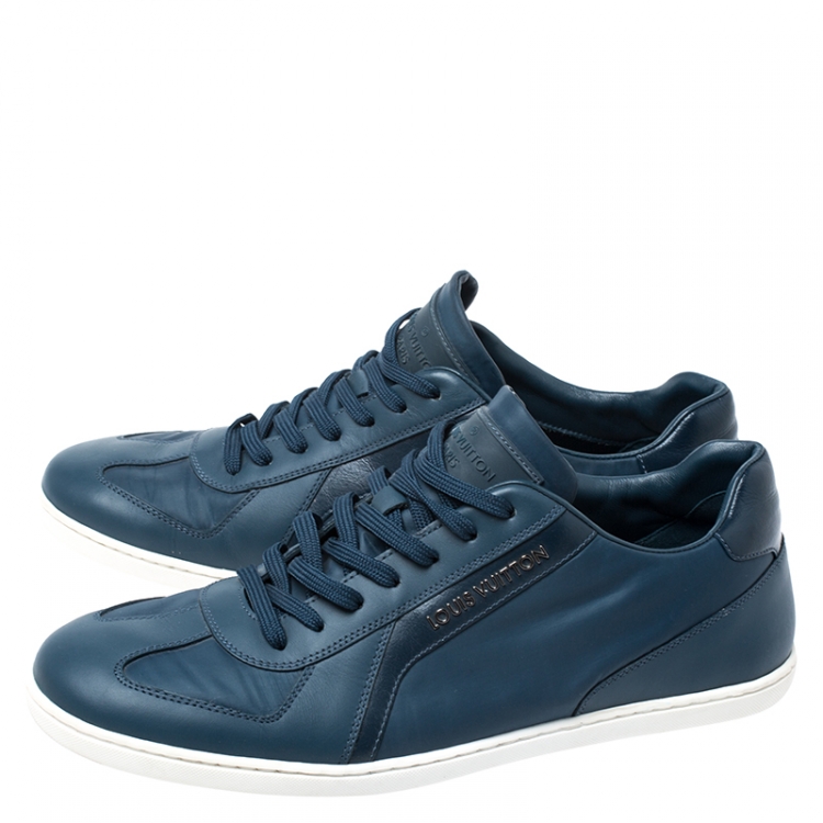 Pre Owned Louis Vuitton Dark Teal Blue Leather And Nylon Low Top Sneakers Size 41
