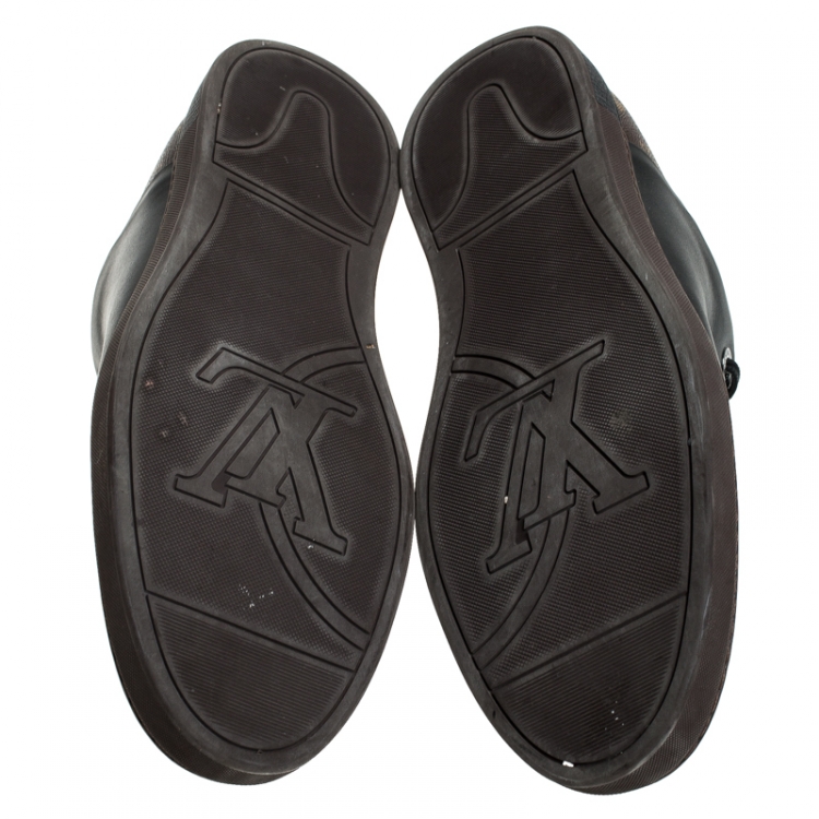 Pre Owned Louis Vuitton Brown Monogram Canvas and Black Leather Low Top Sneakers Size 43.5