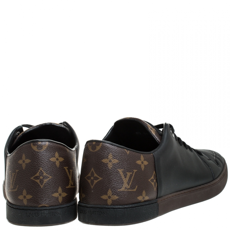 Pre Owned Louis Vuitton Brown Monogram Canvas and Black Leather Low Top Sneakers Size 43.5