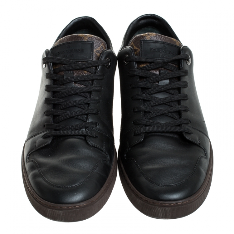 Pre Owned Louis Vuitton Brown Monogram Canvas and Black Leather Low Top Sneakers Size 43.5