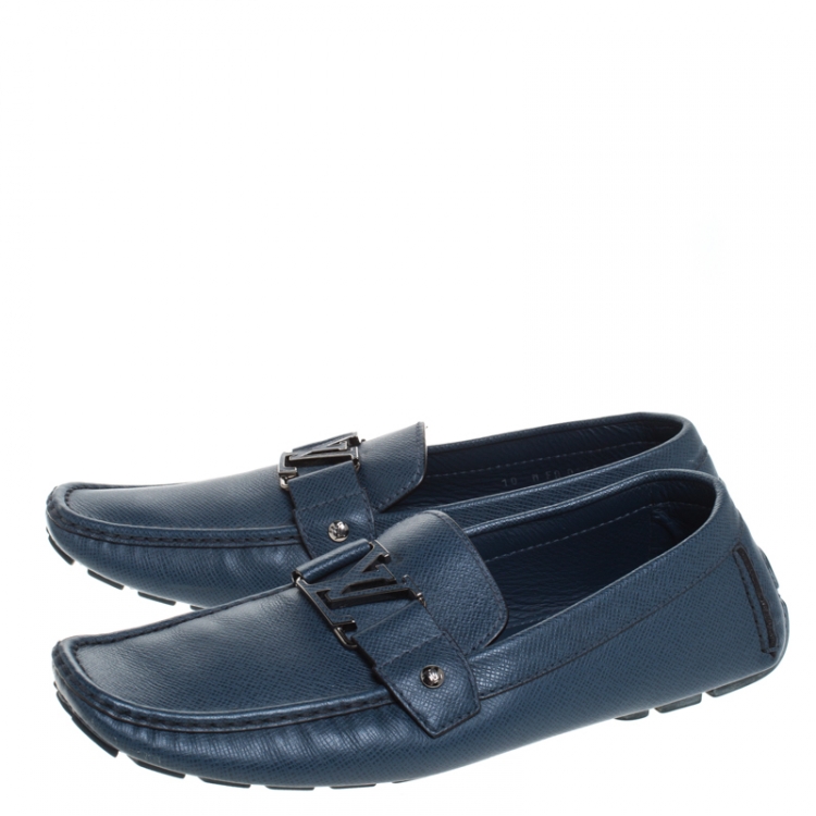 Pre Owned Louis Vuitton Blue Leather Monte Carlo Loafers Size 44