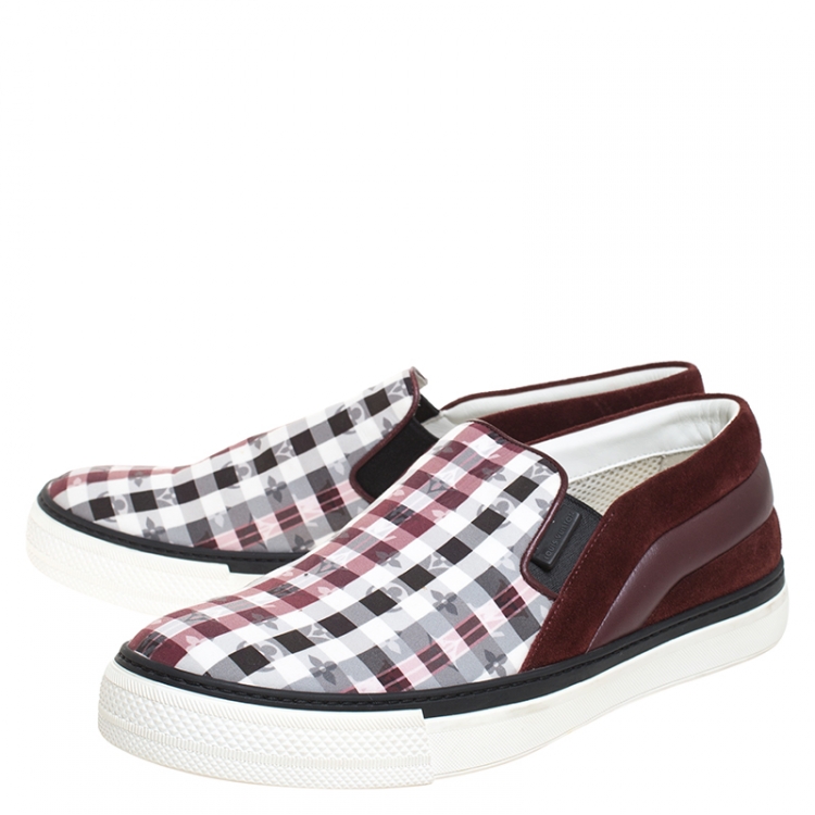 Pre Owned Louis Vuitton Multicolor Checkered Monogram Fabric, Leather And Suede Twister Slip-on Sneakers Size 41