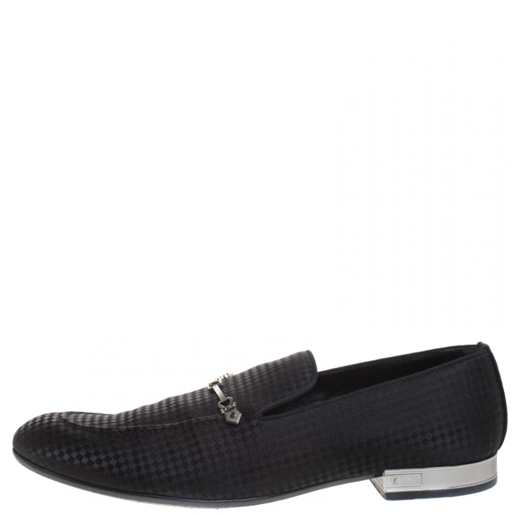 Louis Vuitton Black Satin Bank Slip On Loafers Size 43.5 Louis Vuitton