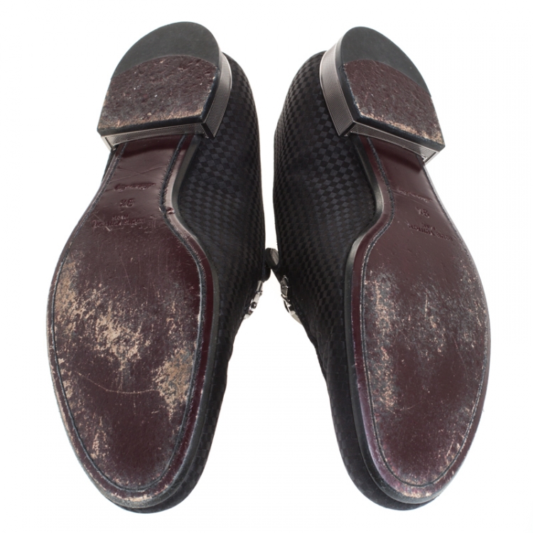 Pre Owned Louis Vuitton Black Satin Bank Slip On Loafers Size 43.5