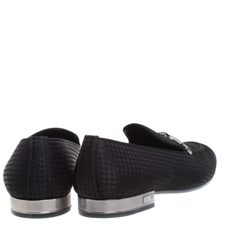 Pre Owned Louis Vuitton Black Satin Bank Slip On Loafers Size 43.5