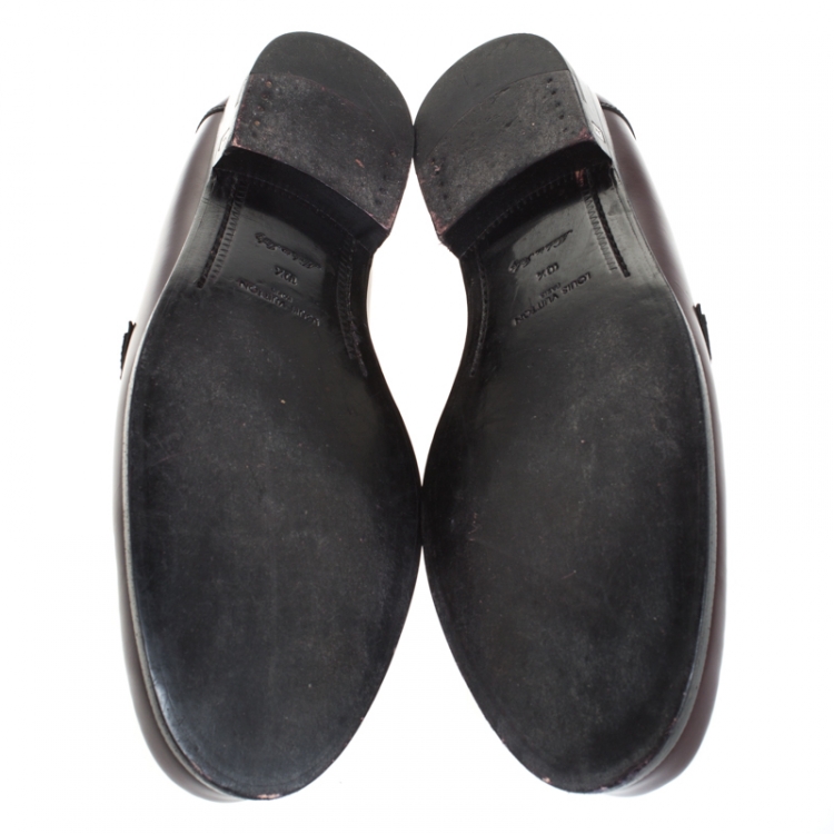 Pre Owned Louis Vuitton Burgundy Leather Loafers Size 44.5