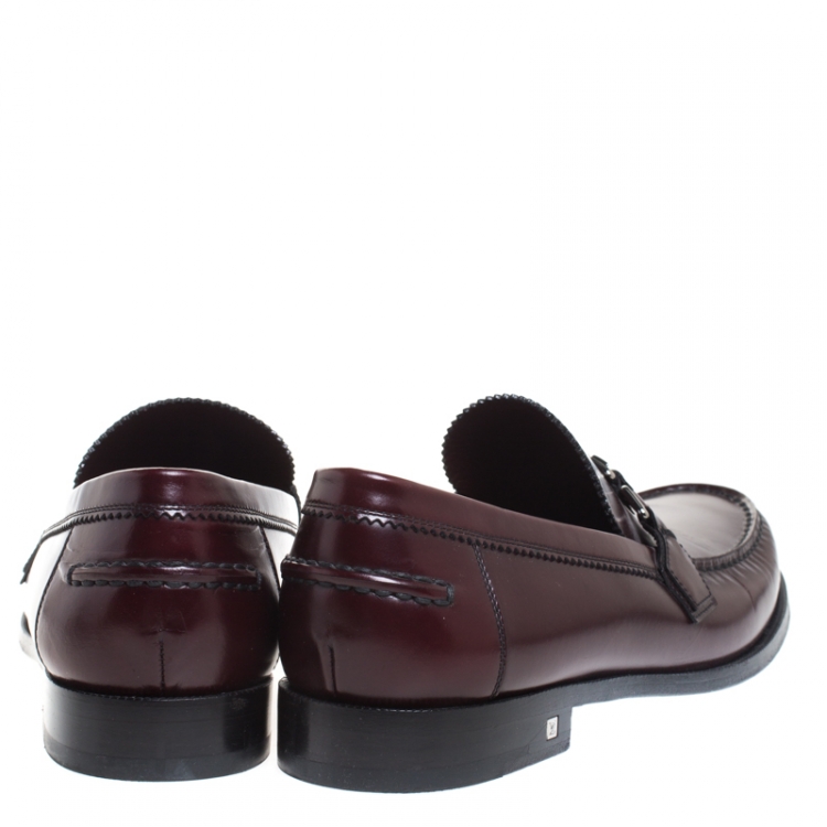 Pre Owned Louis Vuitton Burgundy Leather Loafers Size 44.5
