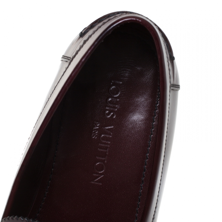 Pre Owned Louis Vuitton Burgundy Leather Loafers Size 44.5