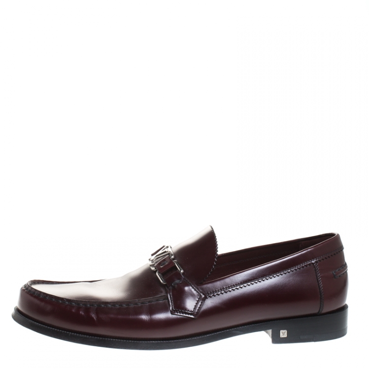Pre Owned Louis Vuitton Burgundy Leather Loafers Size 44.5