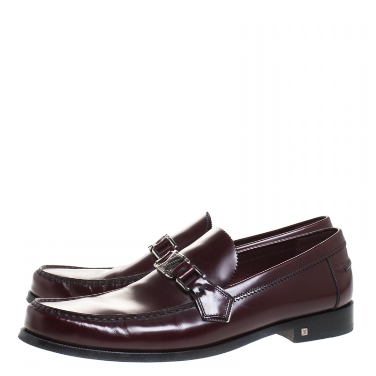 Pre Owned Louis Vuitton Burgundy Leather Loafers Size 44.5