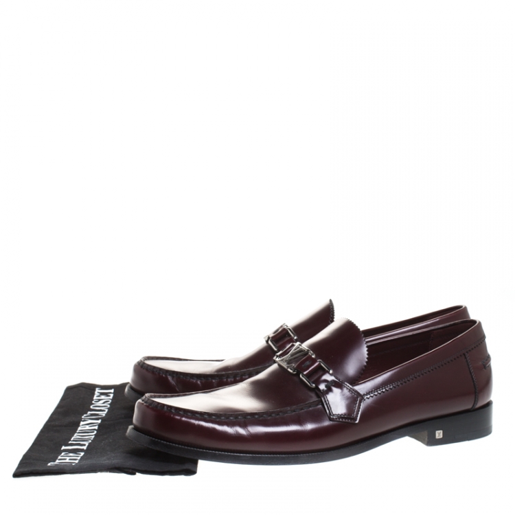 Pre Owned Louis Vuitton Burgundy Leather Loafers Size 44.5