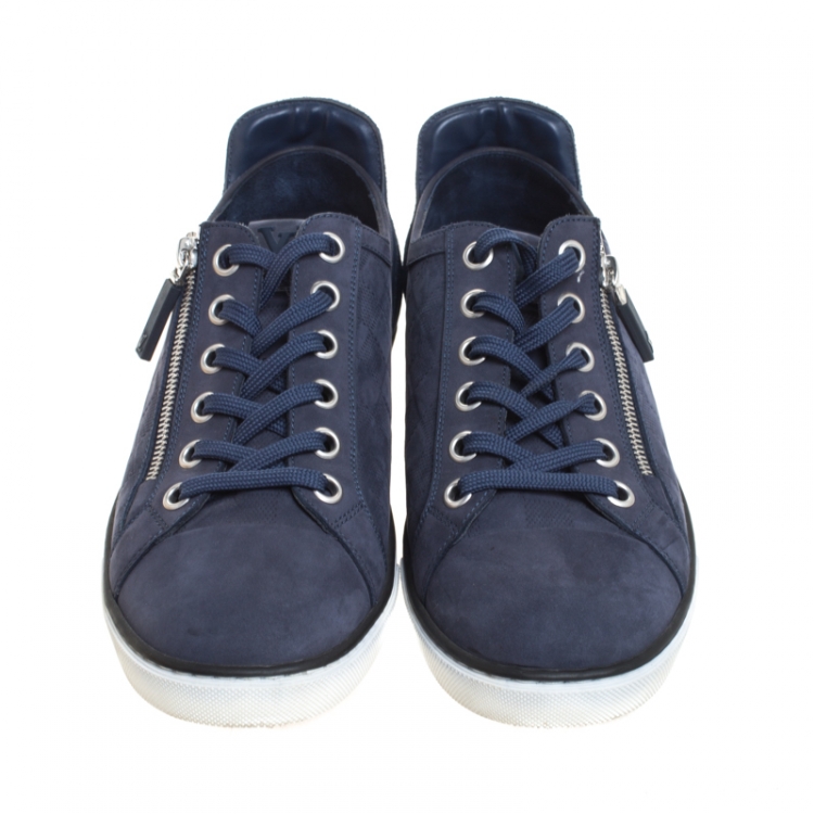 Pre Owned Louis Vuitton Blue Damier Nubuck and Suede Adventure Lace Up Sneakers Size 41