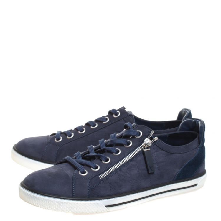 Pre Owned Louis Vuitton Blue Damier Nubuck and Suede Adventure Lace Up Sneakers Size 41