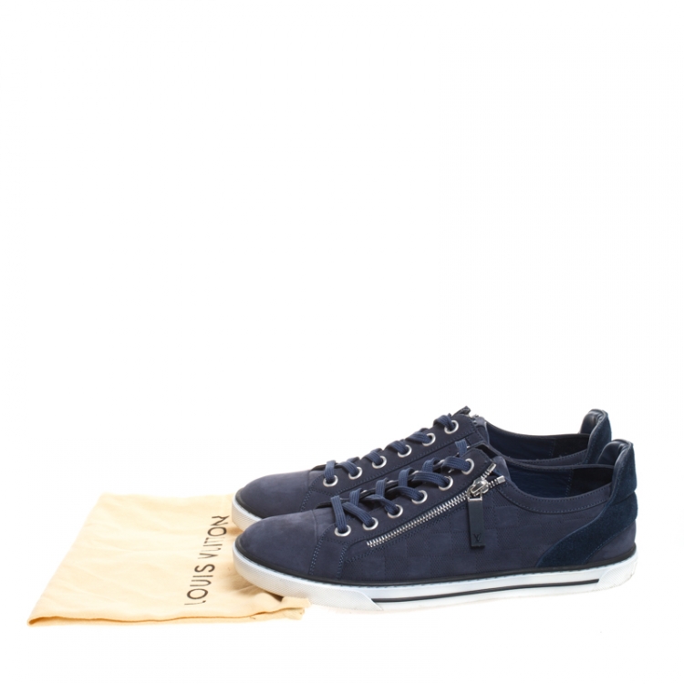 Pre Owned Louis Vuitton Blue Damier Nubuck and Suede Adventure Lace Up Sneakers Size 41