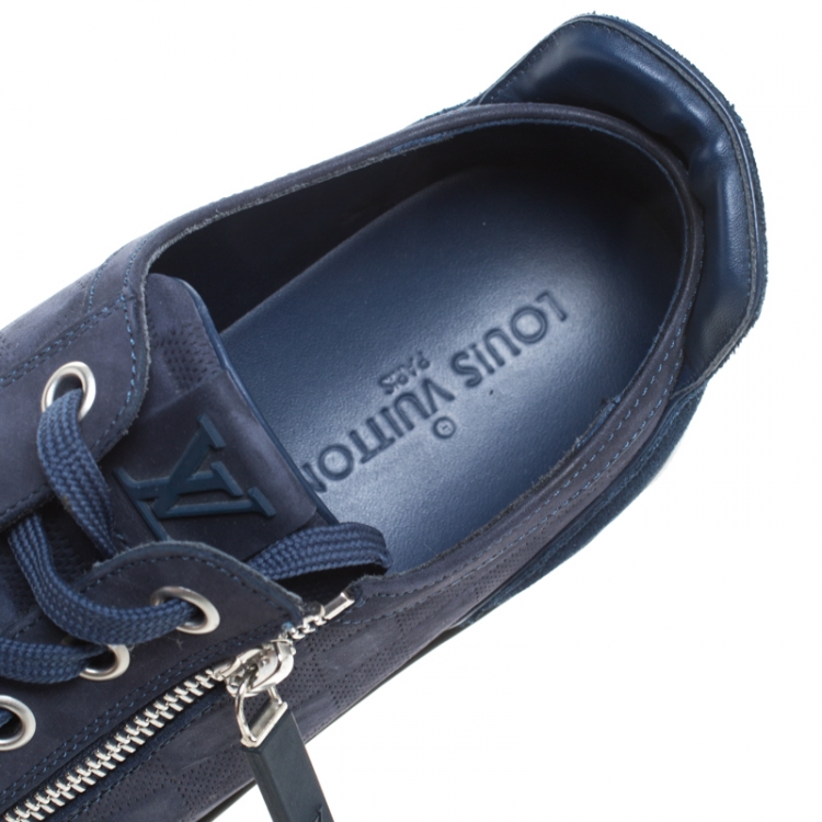 Pre Owned Louis Vuitton Blue Damier Nubuck and Suede Adventure Lace Up Sneakers Size 41