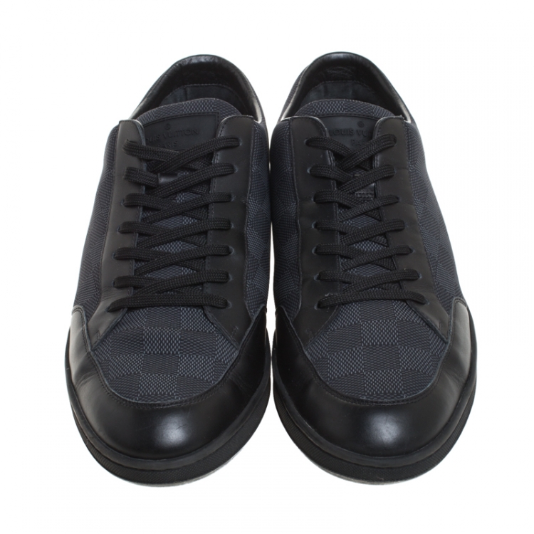 Pre Owned Louis Vuitton Damier Graphite Nylon and Leather Offshore Sneakers Size 45