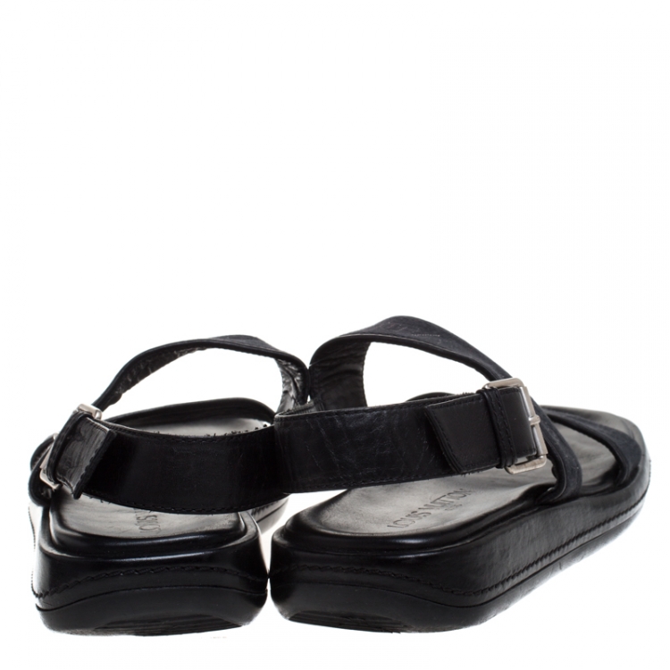 Pre Owned Louis Vuitton Black Denim Fabric And Leather Back Strap Sandals Size 42