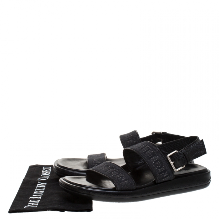 Pre Owned Louis Vuitton Black Denim Fabric And Leather Back Strap Sandals Size 42