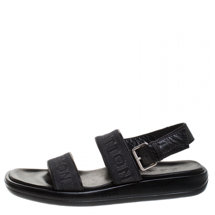Pre Owned Louis Vuitton Black Denim Fabric And Leather Back Strap Sandals Size 42