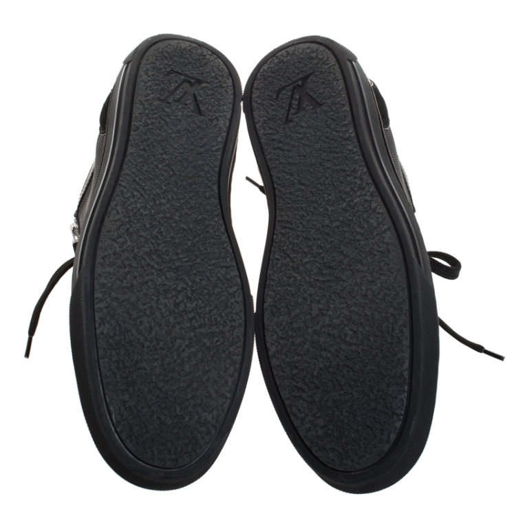 Pre Owned Louis Vuitton Graphite Damier Nylon And Black Leather/Suede Adventure Low Top Sneakers Size 43