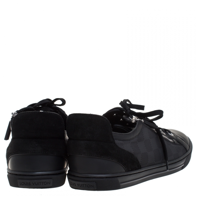 Pre Owned Louis Vuitton Graphite Damier Nylon And Black Leather/Suede Adventure Low Top Sneakers Size 43
