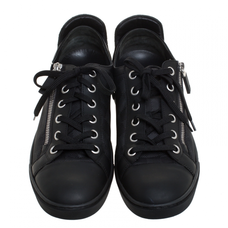 Pre Owned Louis Vuitton Graphite Damier Nylon And Black Leather/Suede Adventure Low Top Sneakers Size 43