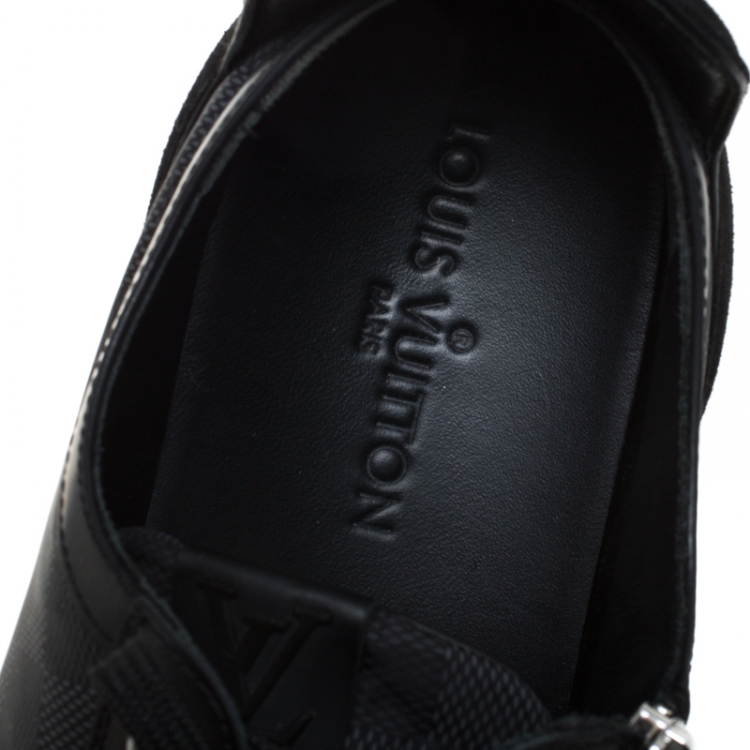 Pre Owned Louis Vuitton Graphite Damier Nylon And Black Leather/Suede Adventure Low Top Sneakers Size 43