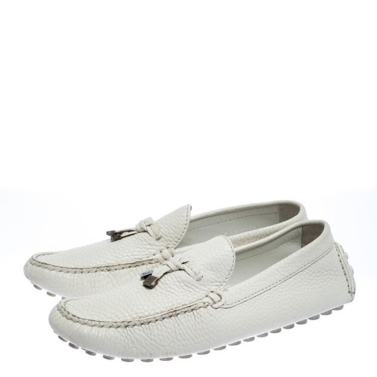 Pre Owned Louis Vuitton White Leather Logo Bow Loafers Size 41