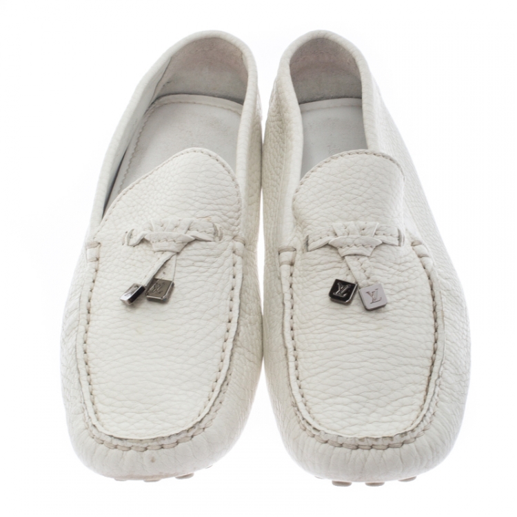 Pre Owned Louis Vuitton White Leather Logo Bow Loafers Size 41