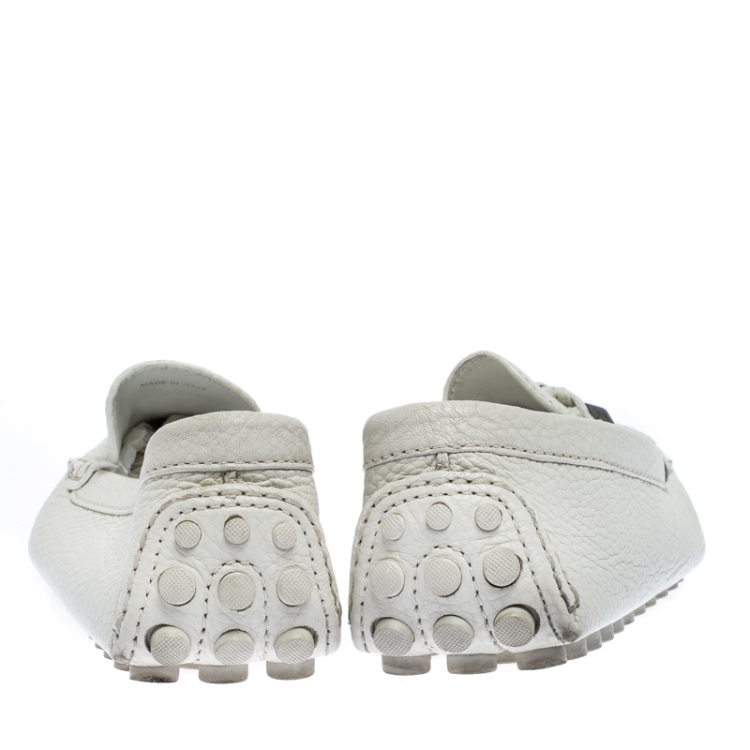 Pre Owned Louis Vuitton White Leather Logo Bow Loafers Size 41