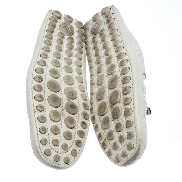 Pre Owned Louis Vuitton White Leather Logo Bow Loafers Size 41