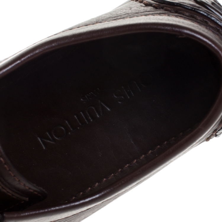 Pre Owned Louis Vuitton Brown Textured Leather Derby Size 44.5