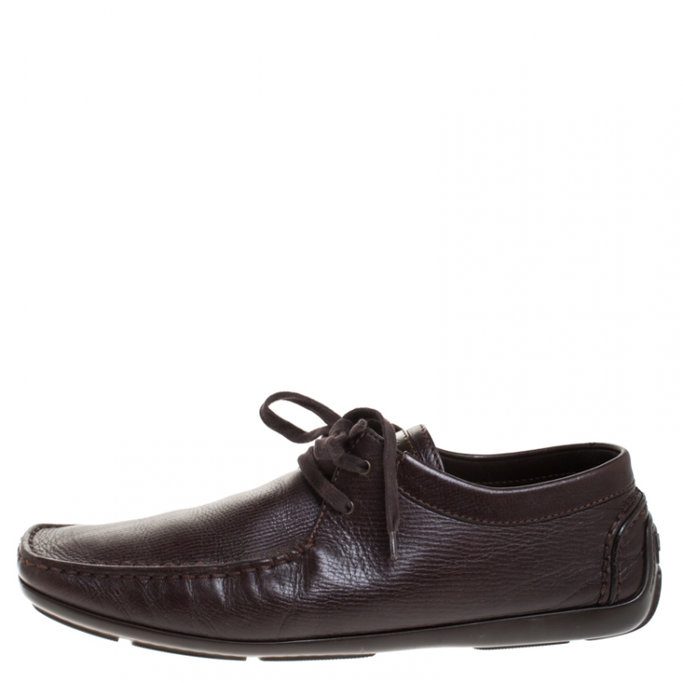 Pre Owned Louis Vuitton Brown Textured Leather Derby Size 44.5
