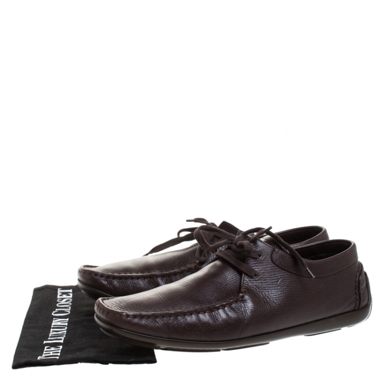 Pre Owned Louis Vuitton Brown Textured Leather Derby Size 44.5