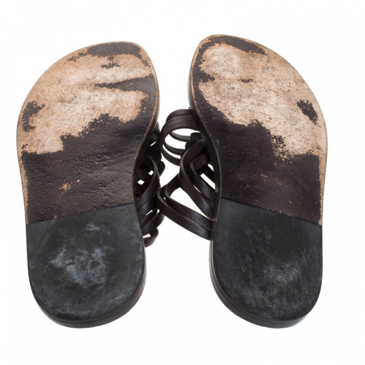 Pre Owned Louis Vuitton Brown Leather Thong Flat Sandals Size 41