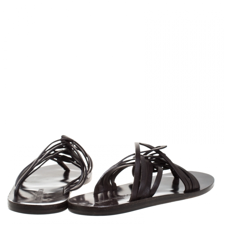 Pre Owned Louis Vuitton Brown Leather Thong Flat Sandals Size 41