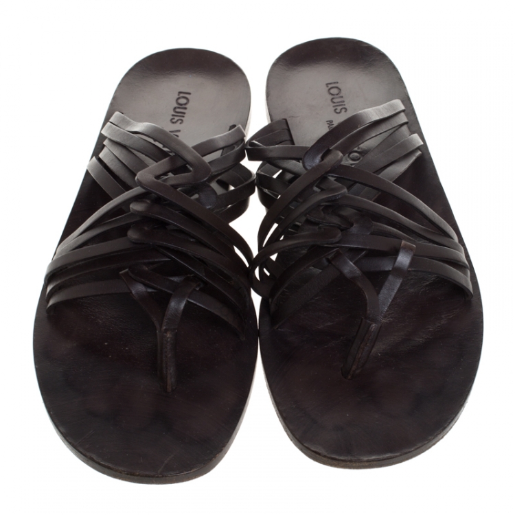 Pre Owned Louis Vuitton Brown Leather Thong Flat Sandals Size 41