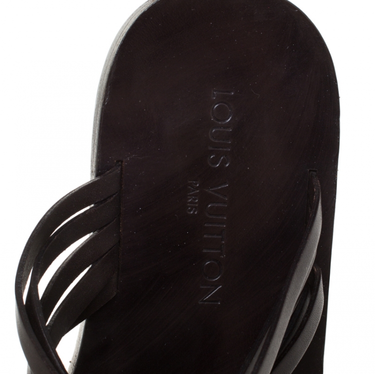 Pre Owned Louis Vuitton Brown Leather Thong Flat Sandals Size 41