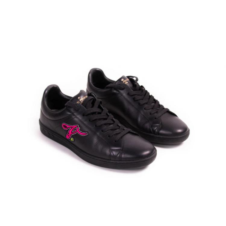 Pre Owned Louis Vuitton Black Leather Luxembourg Sneakers Size 42