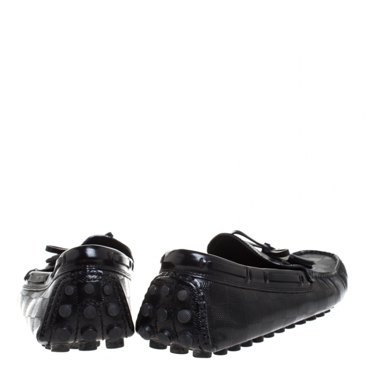 Pre Owned Louis Vuitton Black Damier Leather Imola Tassel Loafers Size 40