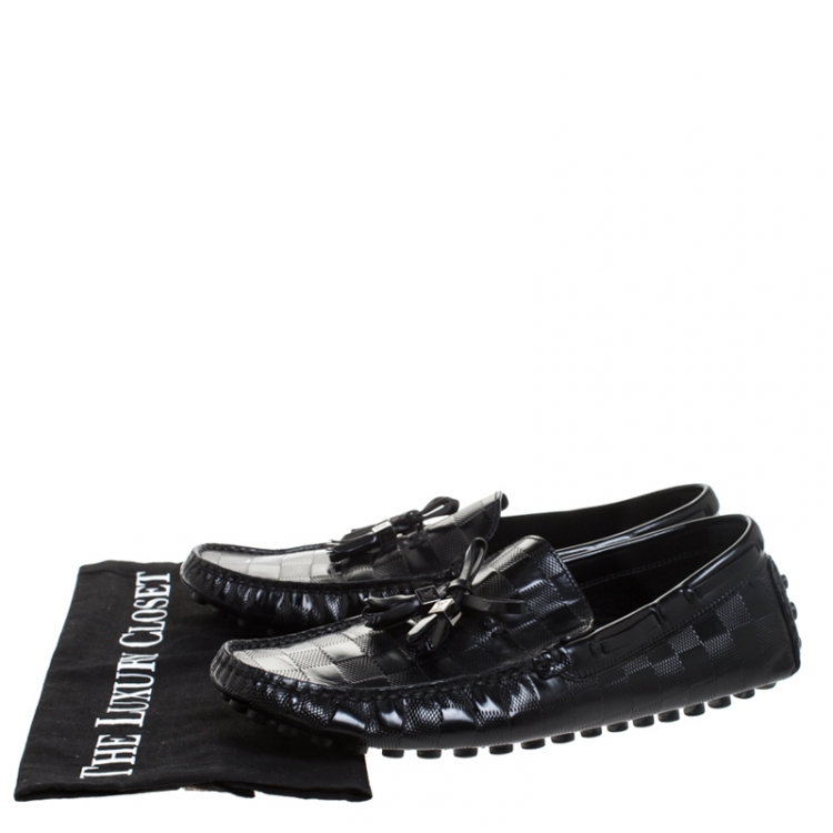 Pre Owned Louis Vuitton Black Damier Leather Imola Tassel Loafers Size 40