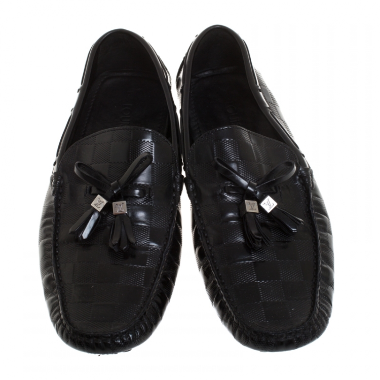 Pre Owned Louis Vuitton Black Damier Leather Imola Tassel Loafers Size 40